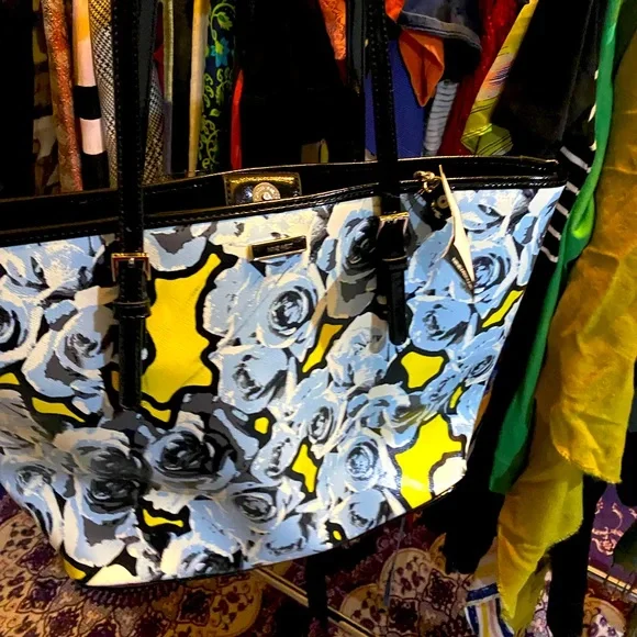 Nine West Blue Rose Floral Bag 16” x 10” x 5” • (See Description) - Picture 2 of 10